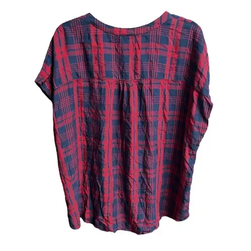 Torrid  Plaid Dolam Button Down Blouse Blue Red Size 2 - Image 2