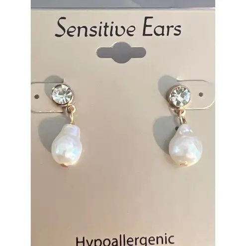 Gold Tone Hypoallergenic Earrings Crystal Stud Faux Pearl Drop Sensitive Ear NEW