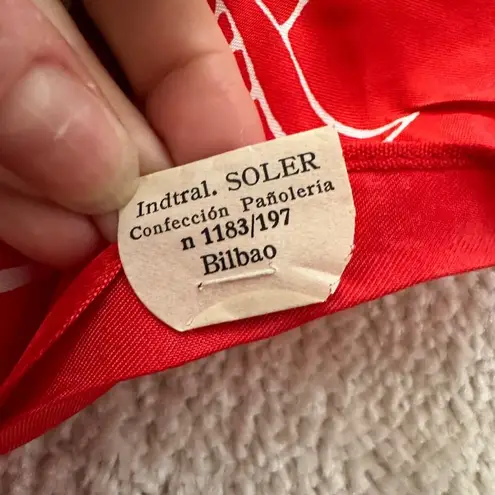 Vintage 70s Spanish Dancers Man & Woman Roses Silk Scarf from Bilbao Spain Pink