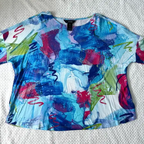 Ali Miles Multicolor Abstract 3/4 Sleeve Top XLP Artsy Lagenlook Embellished Blue Size undefined
