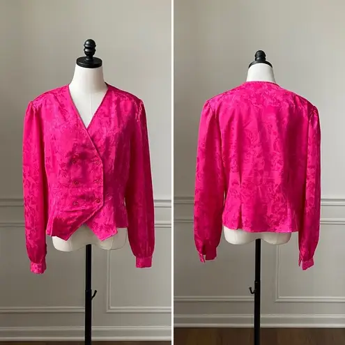 Vintage Ann Chabrol Fuchsia Satin Jacquard Double Breasted Blouse 18 Pink