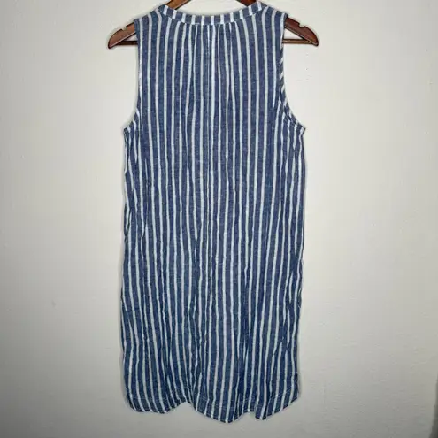 Beach Lunch Lounge Blue White Stripe Sleeveless Linen Cotton V Neck Sz M Size M