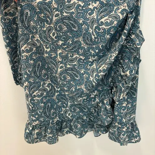 WAYF Michelyne Blue Paisley Mini Dress One Shoulder Ruffled Ruched Formal NWT