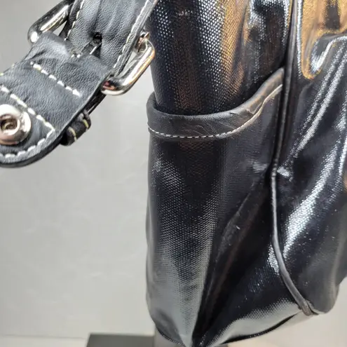 Via Spiga Womens Shoulder Bag Large Black Patent Leather Pockets Lined Hobo
