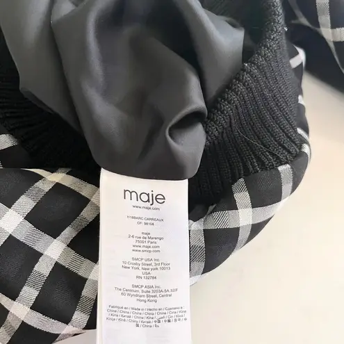 Maje Black White Check Plaid Zip Up Bomber Jacket Women’s Size 36/Small