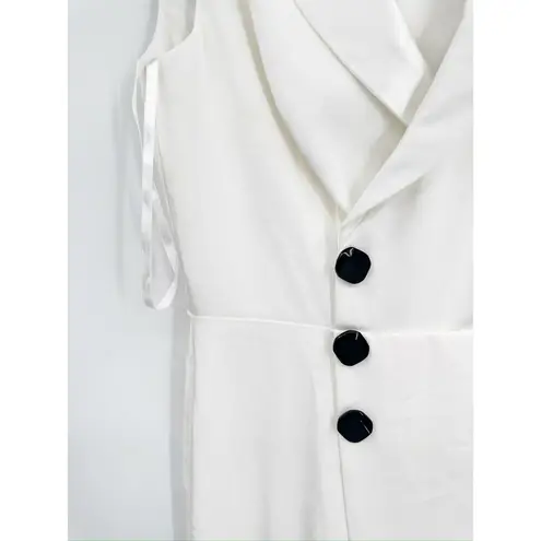 Mac Duggal 26603 White V-Neck Collar Single Breasted Wide Leg Formal Jumpsuit 4