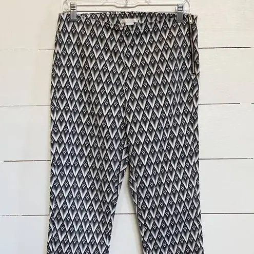 H&M High Waisted Ankle Crop Pants Side Zip Abstract Print Grey Stretch SZ 10 Black
