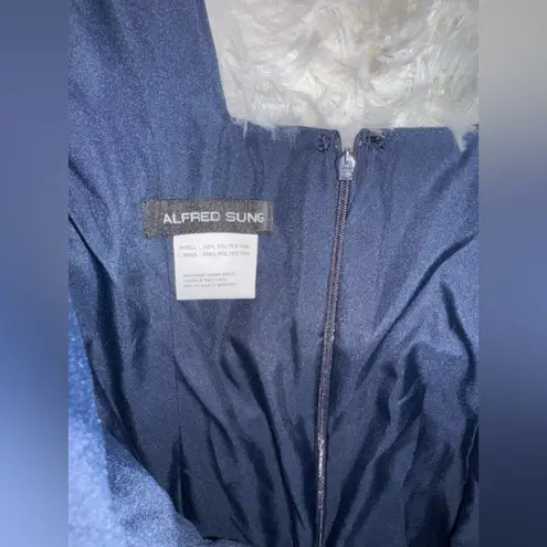 Alfred Sung New Square Neck Satin A-Line navy blue Gown D826 Sz 6