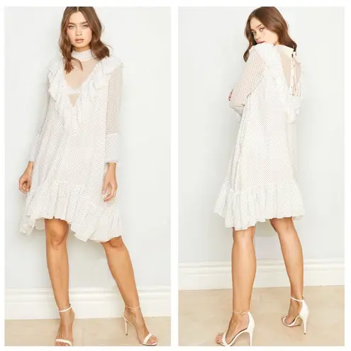 NWT We are HAH Polka Dot Lace Ruffle Swing Mini Dress Small Fairy Coquette Chic Black
