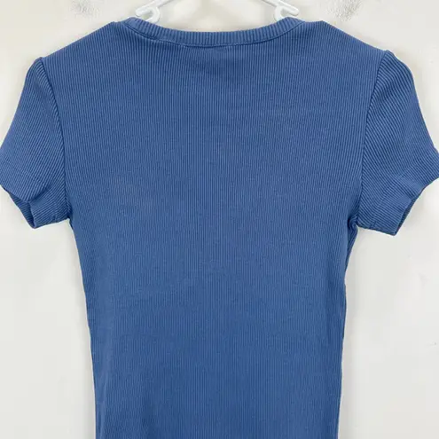 Madewell  Garment Dyed Ribbed Crewneck Pocket Tee Shirt Delphinium Blue XXS NWT