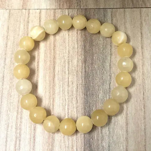 Yellow Jade Natural Stone Beads Stretchable Bracelet 7"