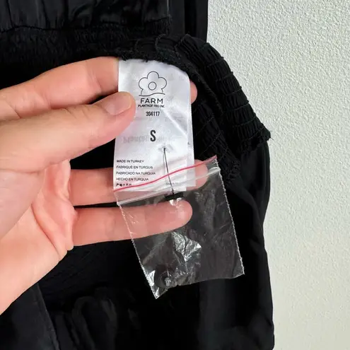 Farm Rio Black Satin Heart Cutout Smocked Long Sleeve Mini Dress Women's S NWT