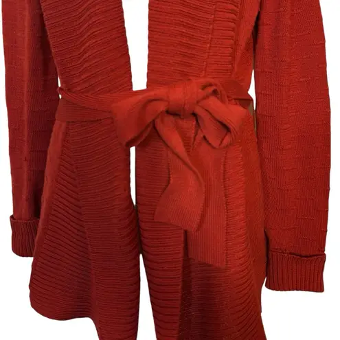 Lafayette 148 Belted Cardigan Sweater Jacket Size M Ribbed Textured Capsule Boho Orange Size M
