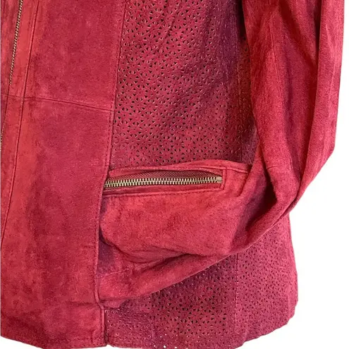 Dennis Basso Washable Suede Perforated Detail Jacket Burgundy Size Small