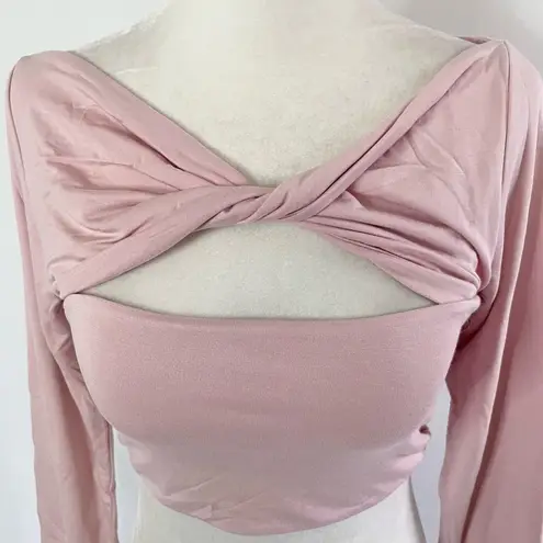 New SER.O.YA Ellis Twisted Cutout Front Long Sleeve Crop Top Pink Size Large