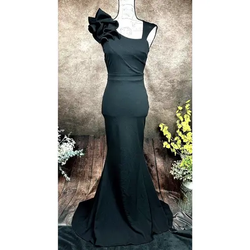 LuLus Lucette Black Sleeveless Ruffled Mermaid Gown XS