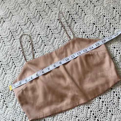 Stolen Hearts Satin Tie Back Crop Tank Top Tan (Small)