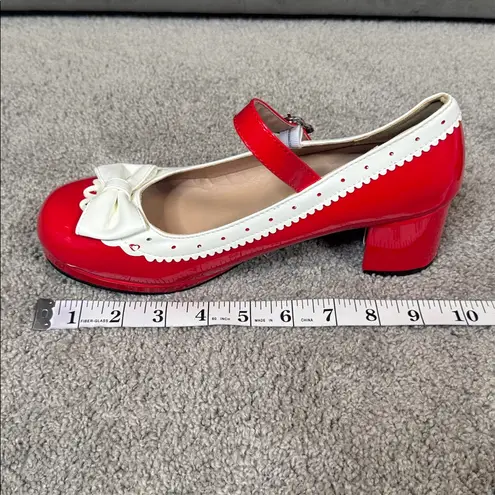 Women’s Red Chunky Heel Mary Jane Pumps Cute Bow & Hearts Round Toe Size 9 NEW Red