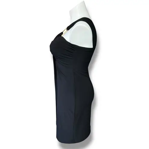 Ronni Nicole Vintage Womens One Shoulder Mini Dress Black Gold Y2K 90s Size 12