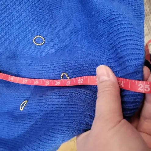 Vintage Blue Bedazzled Sweater Sequins Beads Jewels Sz M Knit Pullover Size M