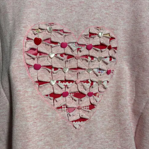 VTG 80s Pink Heart Sweatshirt Grandma Art to Wear Buttons Ringer Cottage Cutesy Size XL