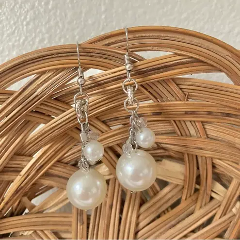 Pearl Dangle Bauble Silver Earrings Vintage “Tanaquil” Statement Classic Femme Jewelry White