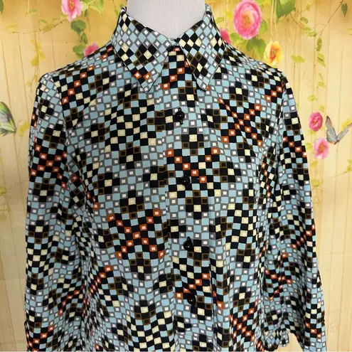 Vintage Blue  and Brown Checkered Pattern Dress