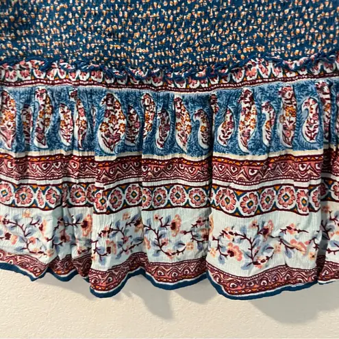 Patrons of Peace Floral Paisley Patterned Smocked Peplum Top Sleeveless Size L