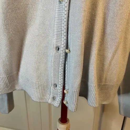 NWT Karen Scott Faux Pearl Button-Up Cardigan Light Blue L