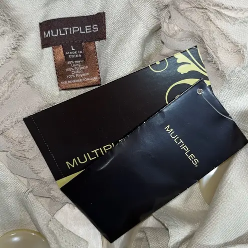 Multiples NWT Size L Tan Linen Blend Ribbon Chiffon Trim Open Front Coat Jacket