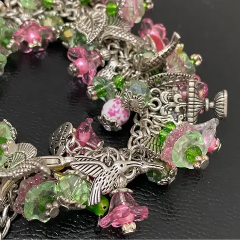 Hummingbird Handmade Spring Themed Flowers Chunky Beaded Fun Bracelet