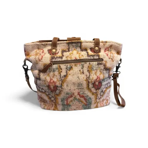 Myra Bag Tapestry Tote Crossbody Convertible Boho Southwest Carpet Shoulder Bag Brown