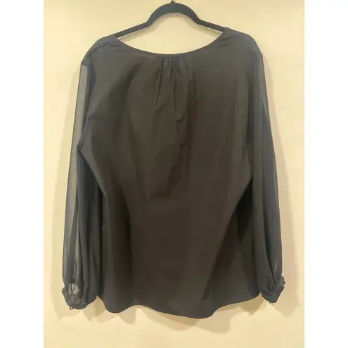 H by Halston Women’s H Halston Cotton Sheer Long Sleeve Blouse XL Business Casual Office wear