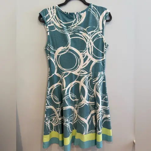 Krimson Klover Teal and White Sleeveless Dress with Yellow Accents Size M Blue Size M