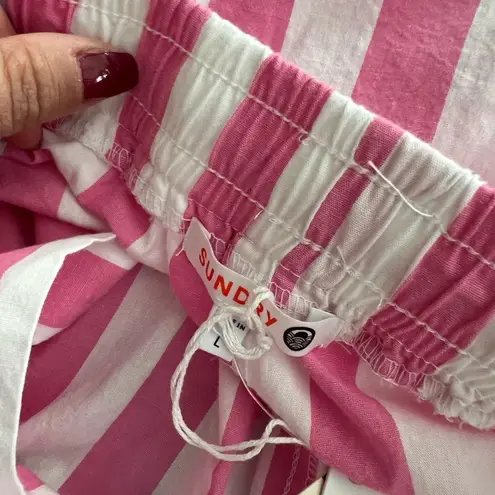 Sundry NWT ANTHROPOLOGIE Striped Wide Leg Pink White Drawstring Pants sz L