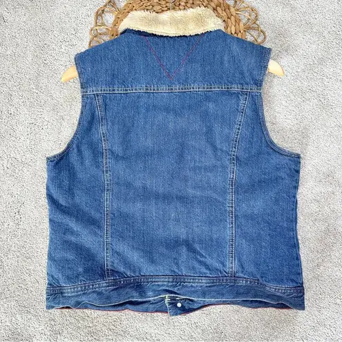 Tommy Hilfiger  Fur Lined Sherpa Denim Blue Jean Vest Western Y2K Vintage Size L - Image 4