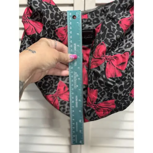 Betseyville Shoulder Bag Purse Cheetah/Bows Gray/Red Logo Studs Lined Zip Close Red