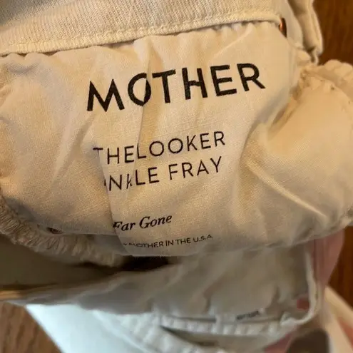 Mother the looker ankle fray white with pink stripe jeans 26