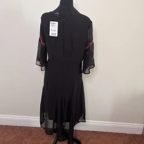 Desigual Womens Dress Size 6 Black Floral Lemark 3/4 Sleeve Asymmetrical NWT