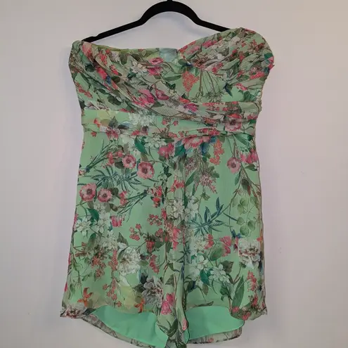 Jay Godfrey Lydia Green Floral Strapless Romper Pantsuit Retail $325 Size 12