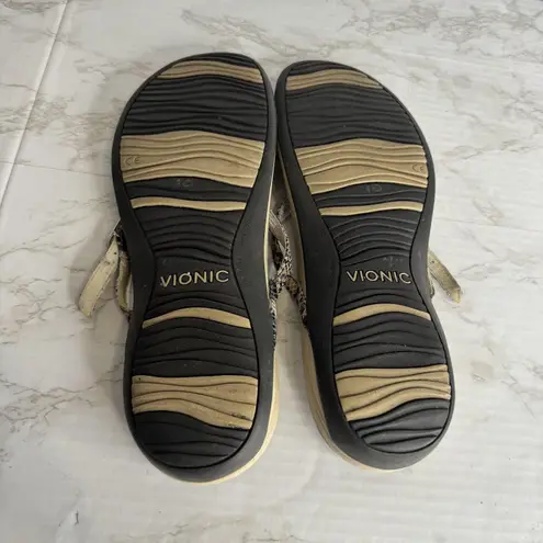 Vionic Karina Sandals Womens Size 10 Tan Snake Print Thong Arch Support Ring
