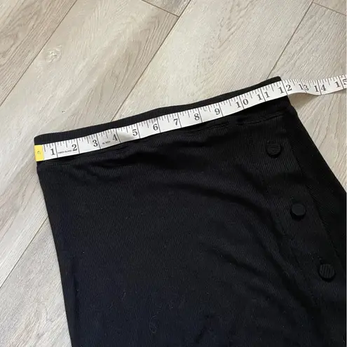 Mable Ribbed Button Front Maxi Skirt with Side Slit Black (Small) fitted stretch