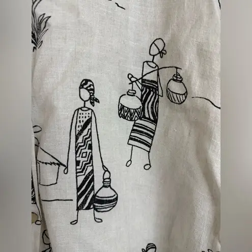 Hot Cotton vintage linen short sleeve, black & white print, button down shirt. M Size M