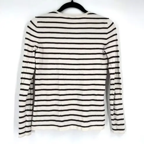 J. McLaughlin XS Striped Sweater Cotton Modal Soft White Chocolate Brown LS