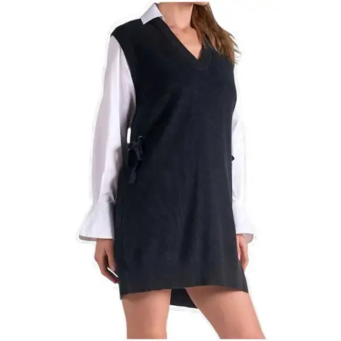 Elan Nia Sleeveless Shirt Sweater Vest Dress Navy Blue White Sz Small