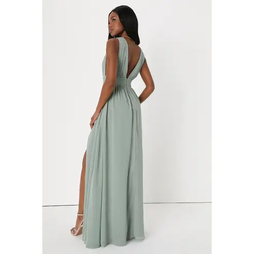 Lulus NWT  Heavenly Hues Sage Brush Maxi Dress Wedding Bridesmaid Gala Size L