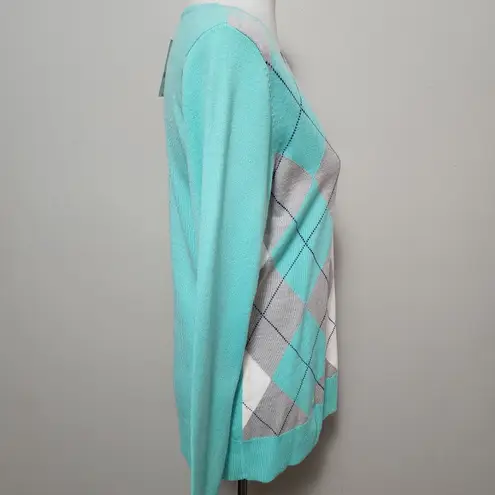New York And Company Waverly Turquoise Argyle Vneck Sweater Size Medium