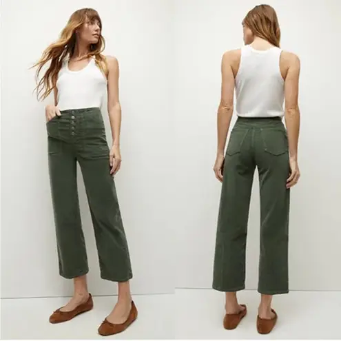 Veronica Beard Cotton Crosbie High Rise Crop Wide Leg Green Corduroy Pants 30