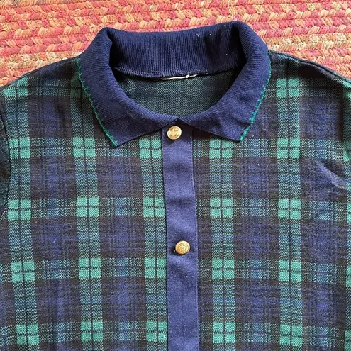 VINTAGE NAVY & GREEN PLAID PULLOVER PREPPY SWEATER COLLARED Blue Size M