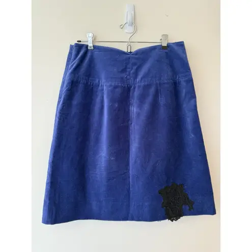 Elevenses Anthropologie Cyan Current Blue Velvet Skirt &Black Beaded Lace Size 6